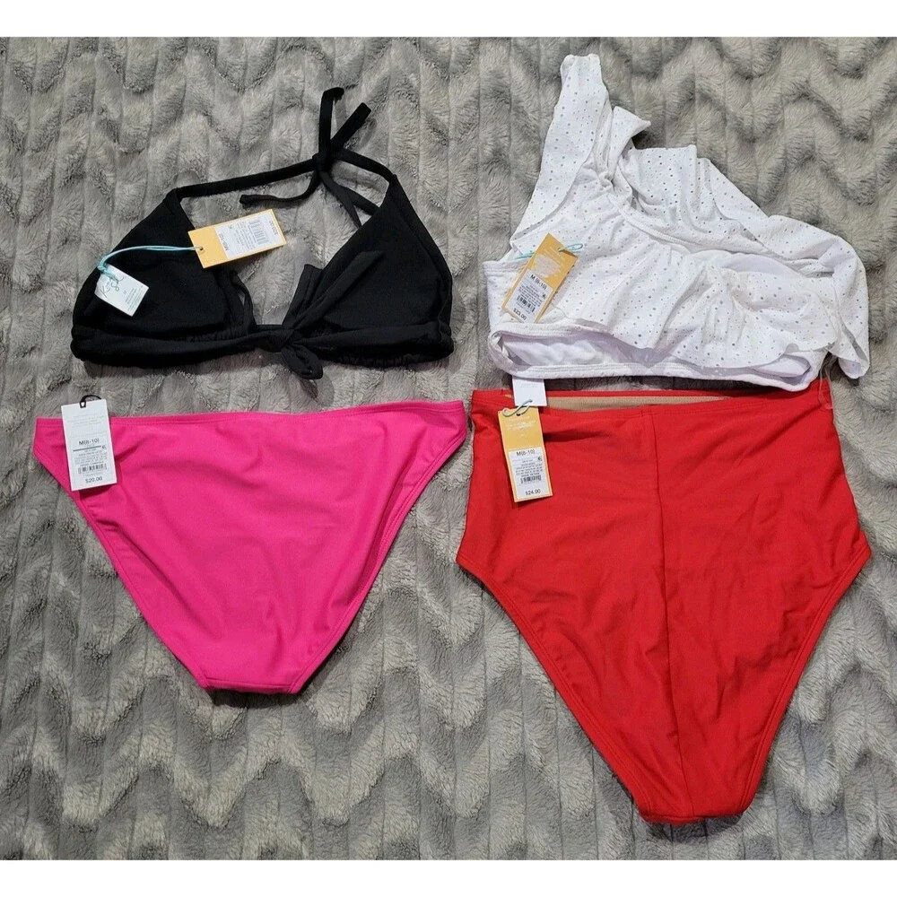 Womens Size M Mix & Match Bikini Top Bottoms Red Black White Lot Of 4 NWT